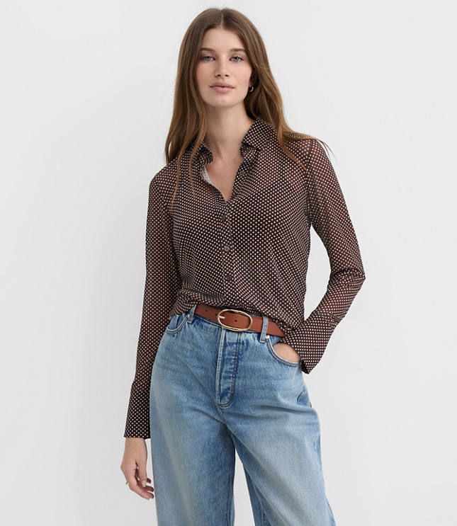 Pindot Sheer Mesh Shirt