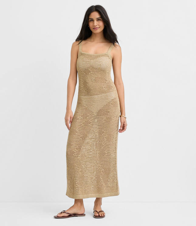 Petite LOFT Beach Shimmer Pointelle Sweater Maxi Swimsuit Coverup