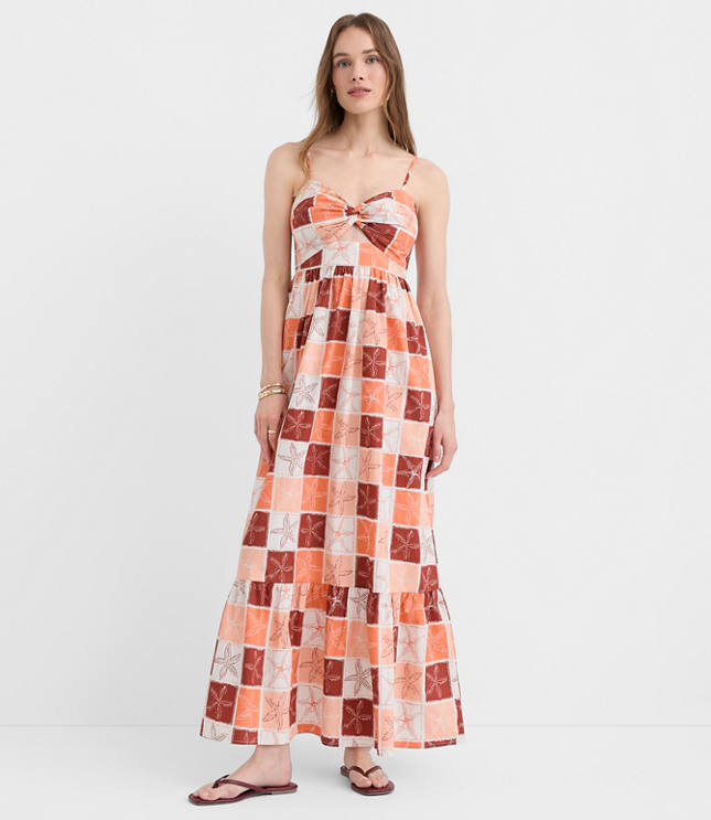 LOFT Beach Starfish Poplin Cutout Twist Maxi Pocket Dress