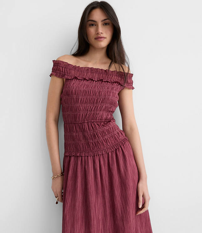Stripe Smocked Off The Shoulder Maxi Dress