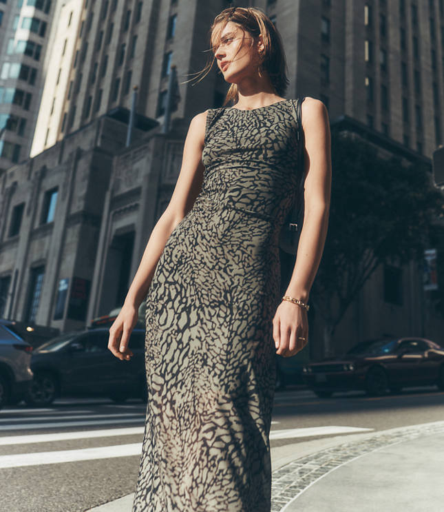 Petite LOFT Versa Animal Print Mesh Maxi Dress