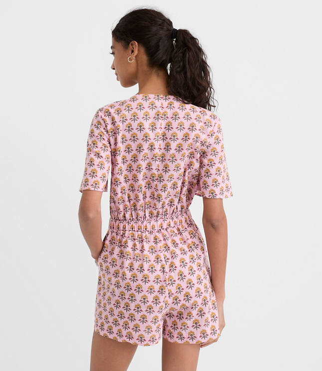 LOFT Beach Garden Tie Front Linen Cotton Romper