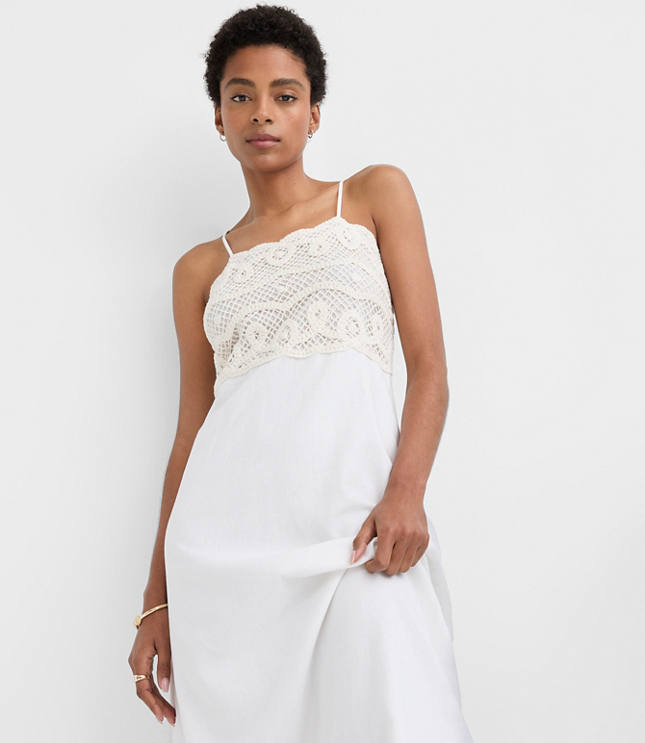 Crochet Linen Cotton Strappy Midi Dress carousel Product Image 1