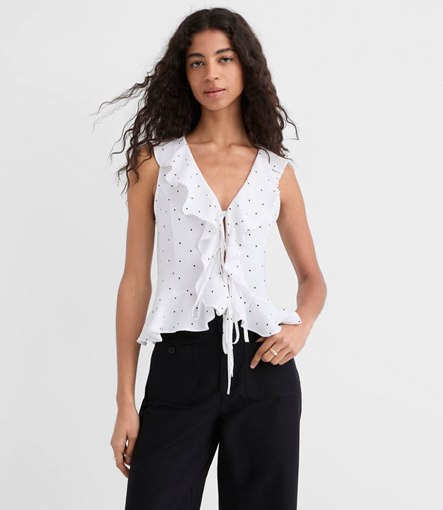 Petite Dotted Ruffle Bow Top