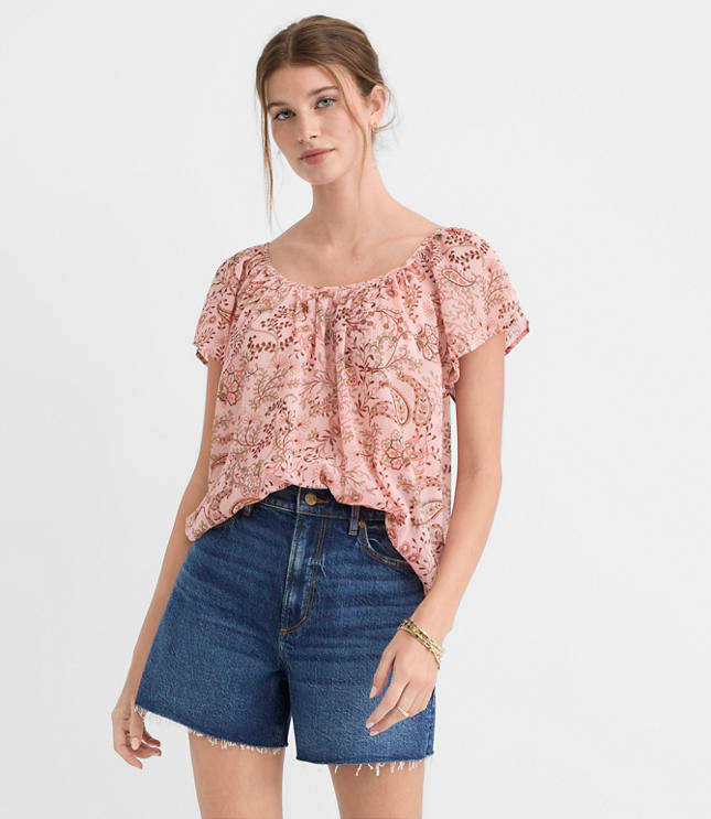 Petite Paisley Flutter Sleeve Blouse