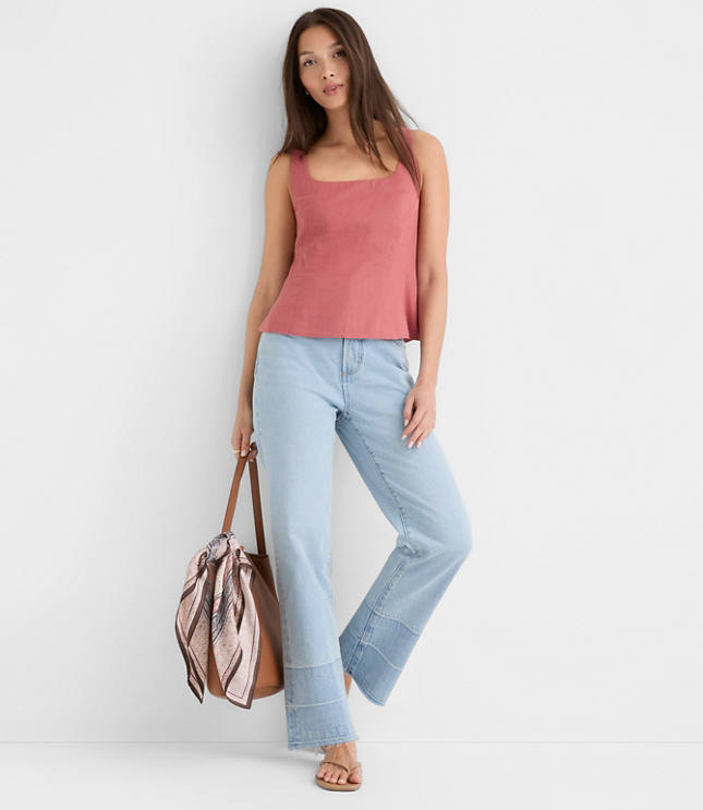 Seamed Linen Cotton Peplum Top