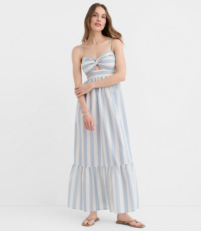 LOFT Beach Striped Poplin Cutout Twist Maxi Pocket Dress