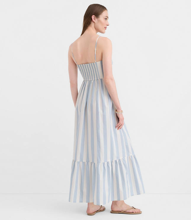 LOFT Beach Striped Poplin Cutout Twist Maxi Pocket Dress