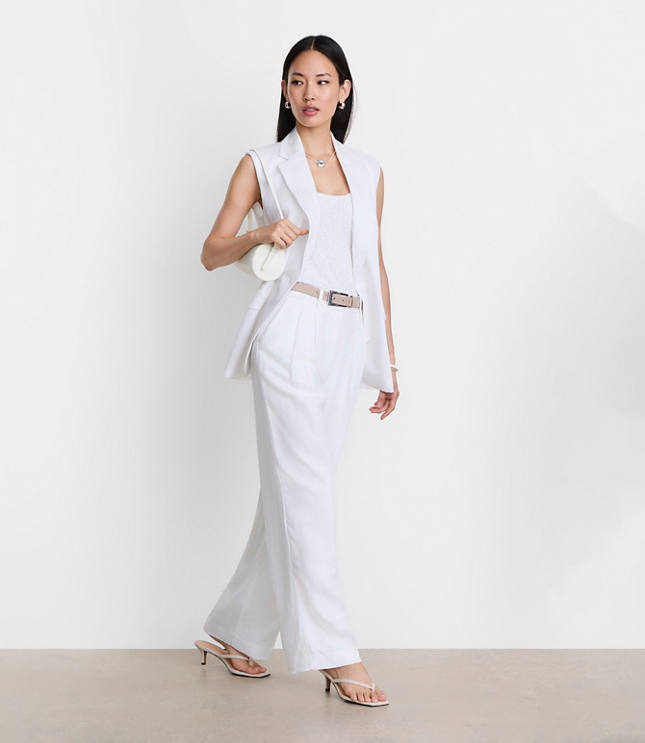 Petite LOFT Versa Luxe Lyocell Linen Pleated Relaxed Straight Pants