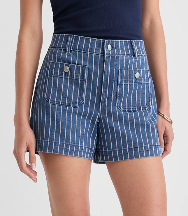Curvy Palmer Denim Shorts in Red Stripe carousel Product Image 1