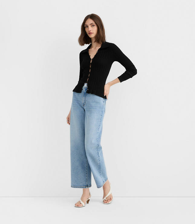 Rivete Short High Rise Wide Leg Crop Jeans in Mid Wash