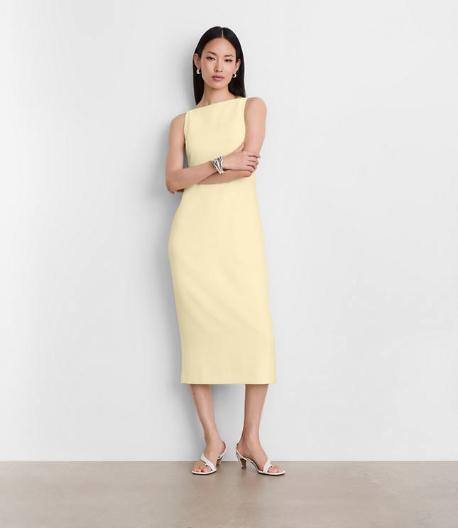 Petite LOFT Versa Crepe Drape Square Neck Midi Dress