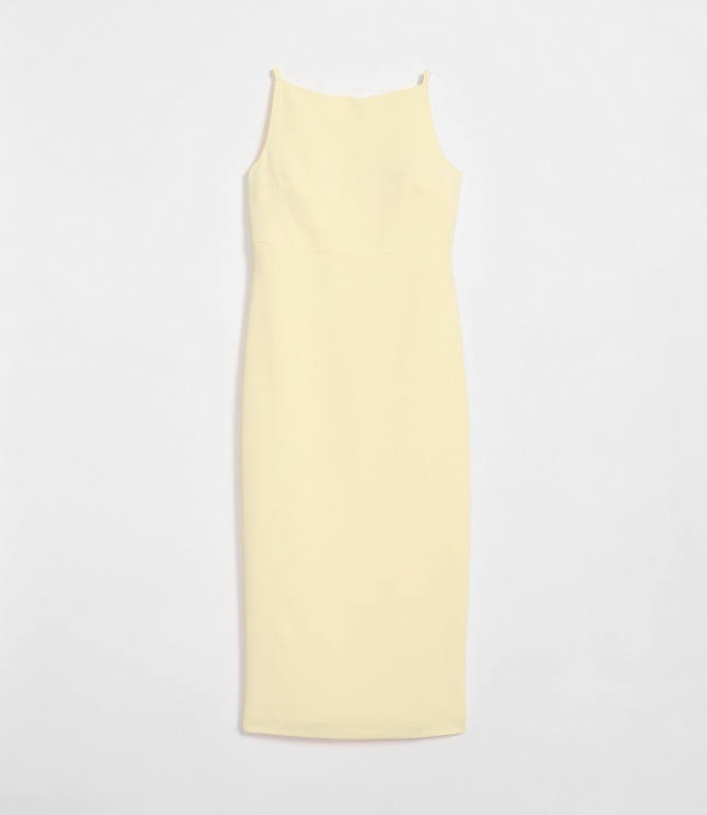 Petite LOFT Versa Crepe Drape Square Neck Midi Dress