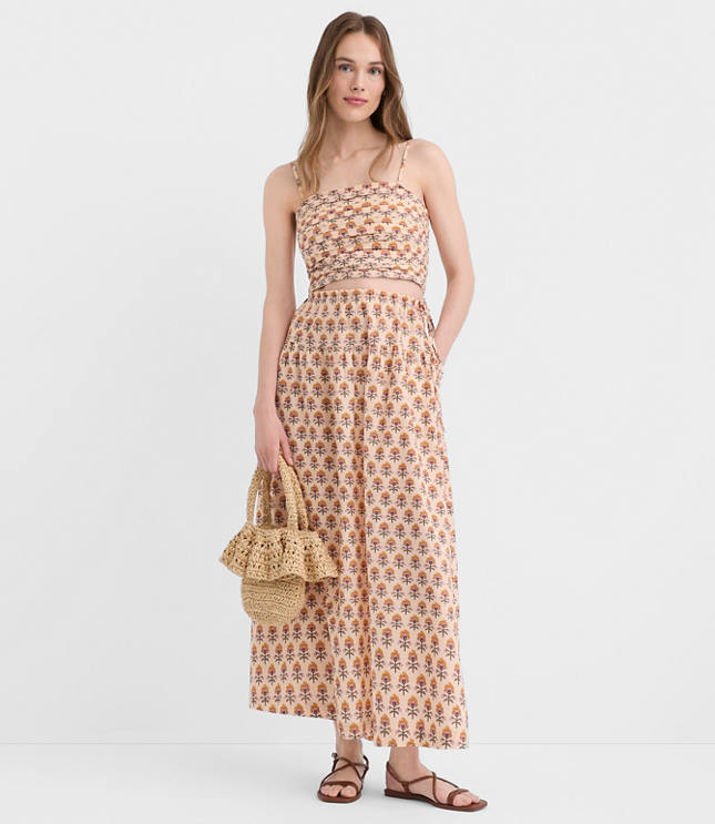 LOFT Beach Garden Linen Cotton Drawstring Maxi Pocket Skirt