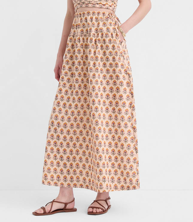 LOFT Beach Garden Linen Cotton Drawstring Maxi Pocket Skirt