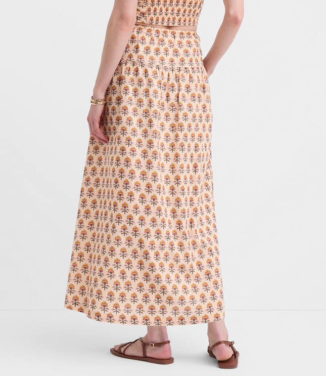 LOFT Beach Garden Linen Cotton Drawstring Maxi Pocket Skirt