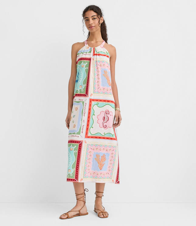 Riviera Linen Cotton Midi Pocket Halter Dress carousel Product Image 3