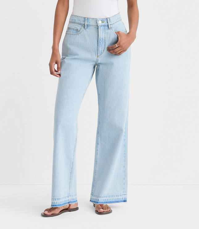 Rivete Tall Curvy Unpicked High Rise Wide Leg Jeans in Wave Wash