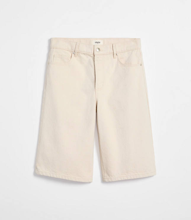 Rivete High Rise Denim Bermuda Shorts in Ivory carousel Product Image 5