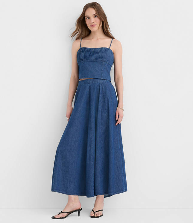 Petite Chambray Godet Midi Skirt
