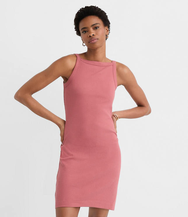 Petite Perfect Ribbed Apron Neck Mini Dress