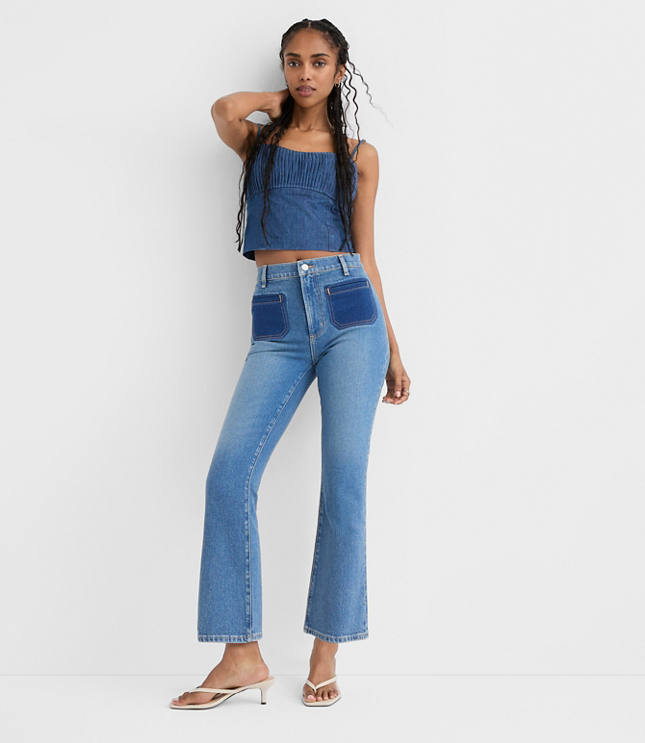 Rivete Petite High Rise Kick Crop Jeans in Shadow Blue Wash