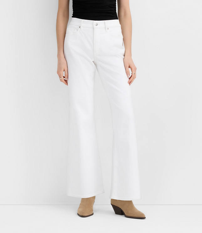 Rivete Short Mid Rise Wide Leg Jeans in White