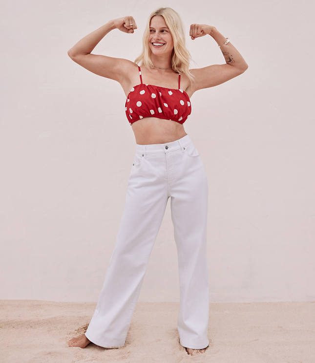 Rivete Short Mid Rise Wide Leg Jeans in White