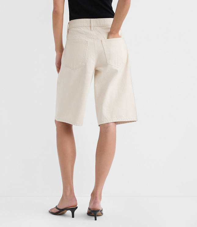 Rivete Petite High Rise Denim Bermuda Shorts in Ivory carousel Product Image 3