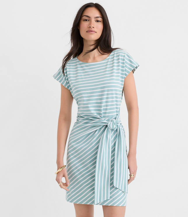 Petite Striped Side Tie Wedge Tee Mini Dress - Smokey Opal