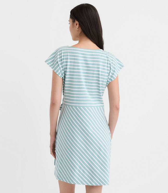 Petite Striped Side Tie Wedge Tee Mini Dress - Smokey Opal