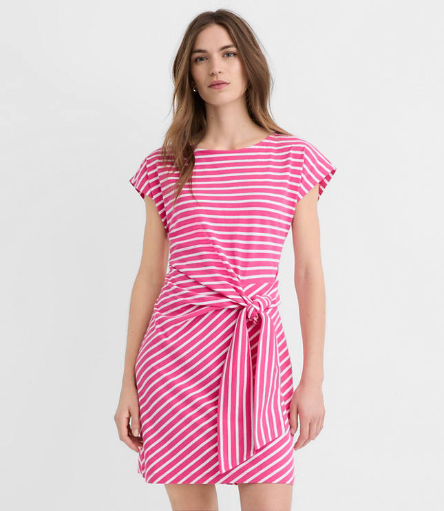 Petite Striped Side Tie Wedge Tee Mini Dress