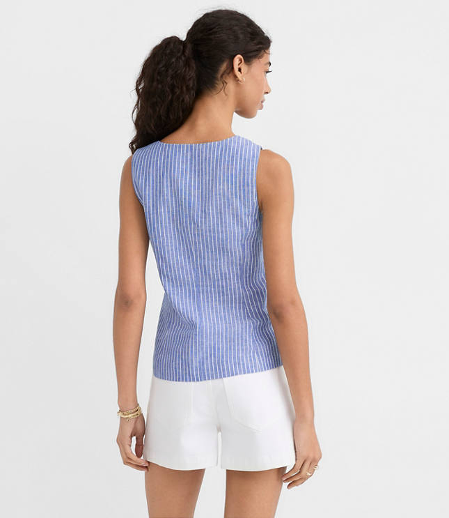 Petite Striped Linen Cotton Cutaway Pocket Vest carousel Product Image 3