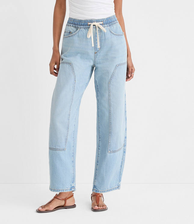 Rivete Petite Curvy Utility High Rise Pull On Jeans in Light Wash Indigo carousel Product Image 1