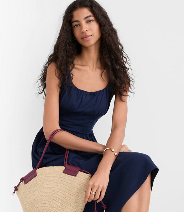 Petite Seamed Waist Square Neck Midi Dress