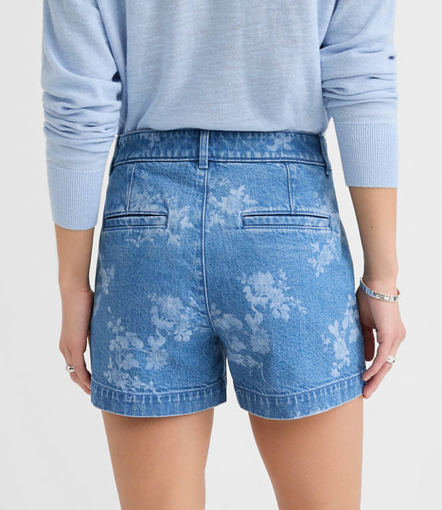 Petite Curvy Palmer Denim Shorts in Floral Classic Mid Wash carousel Product Image 2