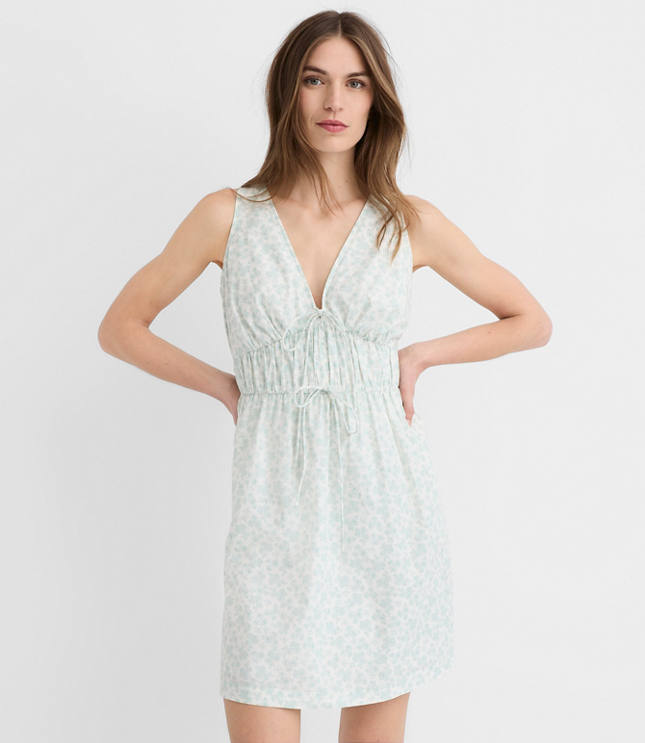 Petite Floral Bow Poplin Mini Pocket Dress