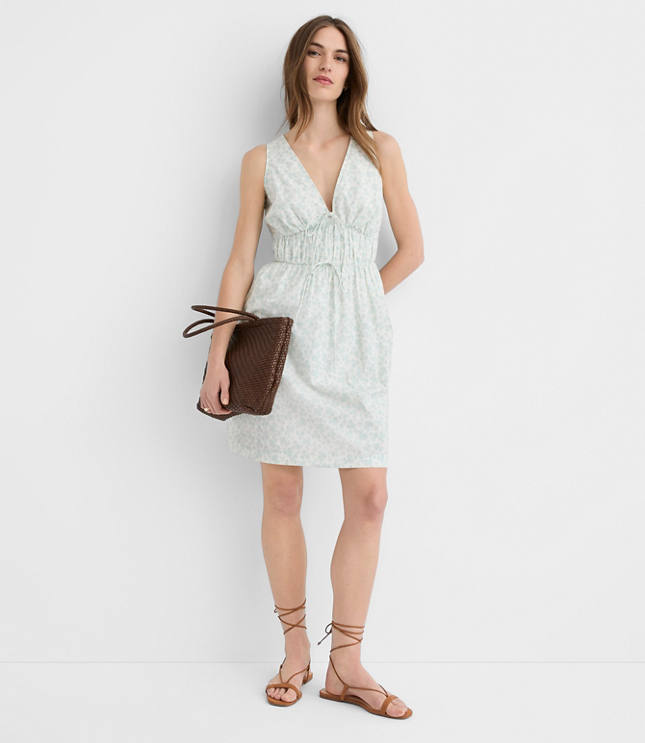 Petite Floral Bow Poplin Mini Pocket Dress