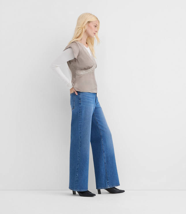 Rivete Short High Rise Wide Leg Jeans in Vintage Dark Wash