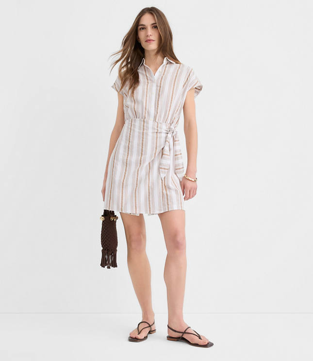 Petite Striped Seersucker Wrap Mini Shirtdress
