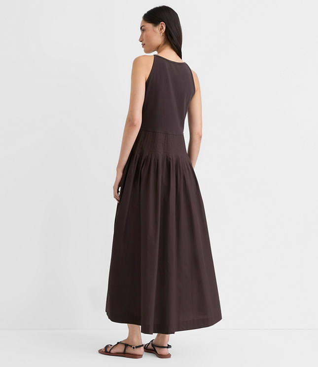 Petite Pleated Mixed Media Midi Halter Dress