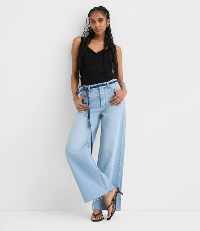 Rivete Short Fresh Cut High Rise Relaxed Wide Leg Jeans in Vintage Light Indigo