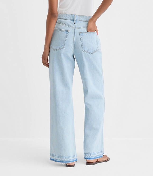 Rivete Petite Unpicked High Rise Wide Leg Jeans in Wave Wash