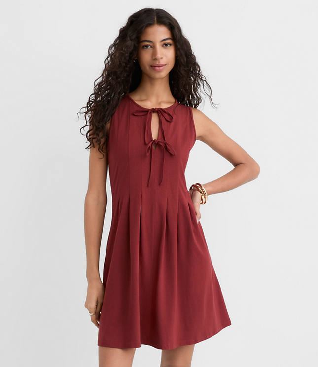 Petite Pintucked Bow Mini Pocket Dress