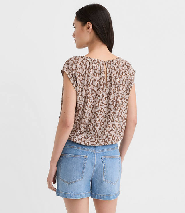 Petite Floral Bubble Hem Mixed Media Top