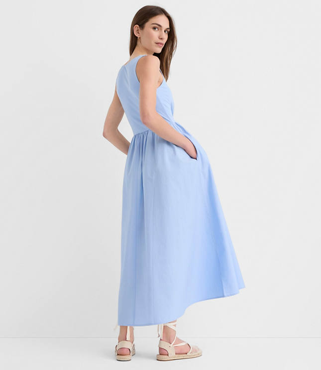 Tall Ruched Mixed Media Midi Pocket Dress