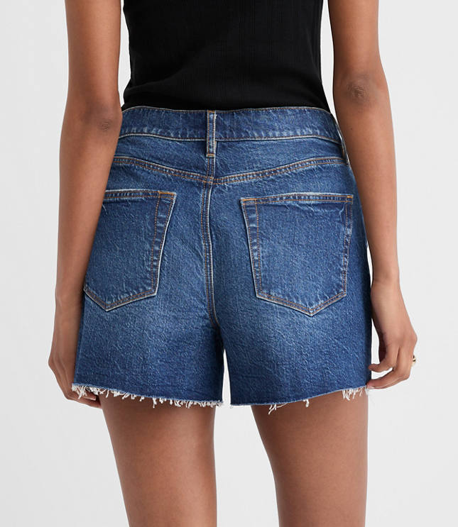 Rivete Petite Curvy Destructed High Rise Cut Off Denim Shorts in Dark Wash