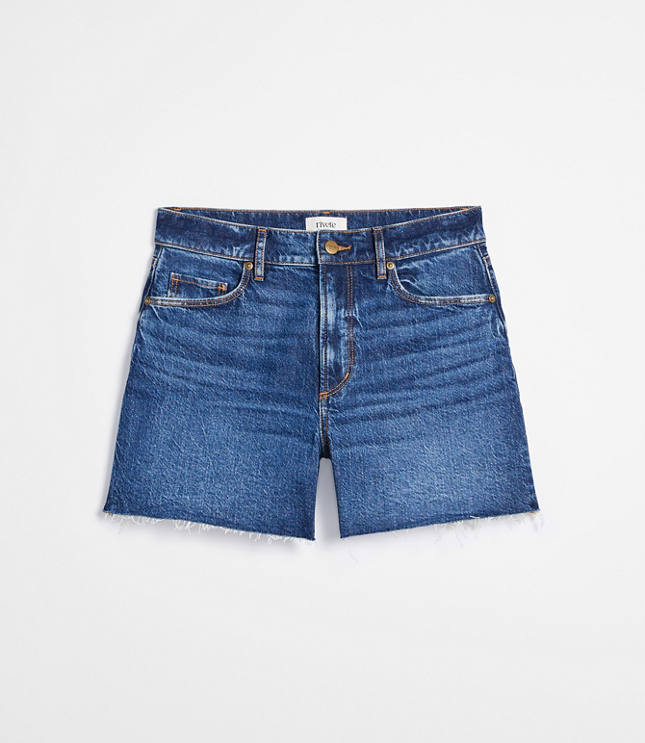 Rivete Petite Curvy Destructed High Rise Cut Off Denim Shorts Dark Wash