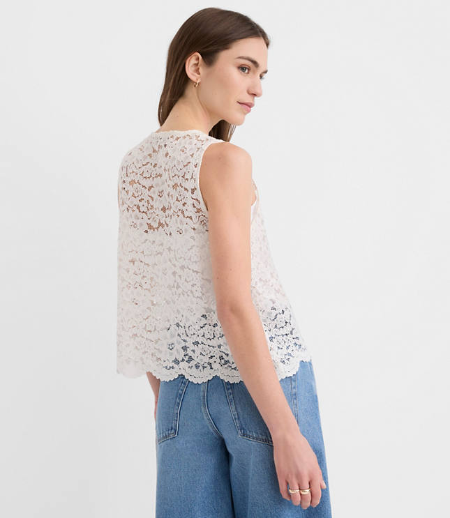 Scalloped Floral Lace Bow Vest