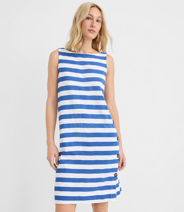 Petite Striped Side Button Mini Dress carousel Product Image 1
